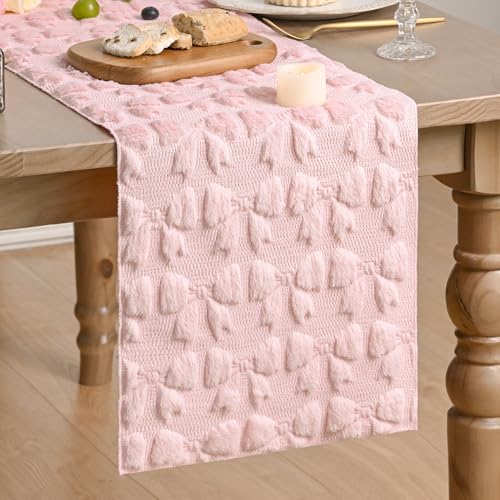 Artoid Mode 13x60 Pink Soft Plush Faux Fur Jacquard Table Runner - Valentine Decor
