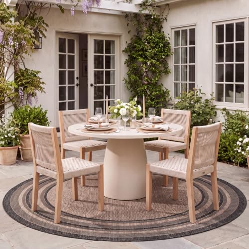 SAFAVIEH Courtyard Outdoor Round Rug 6'7", Natural & Black CY8475-37312