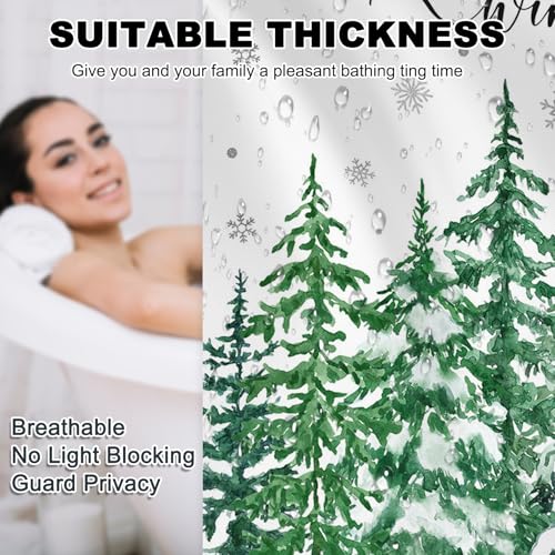 Mocsicka Winter Christmas Shower Curtain 72 x 72 in – Snow Scene Pine Trees, Waterproof Polyester