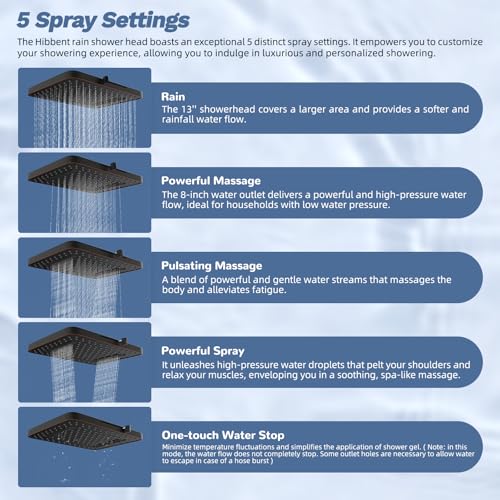 Square 13-Inch Rainfall Shower Head with 5 Modes and Oil-Rubbed Bronze Finish - Includes 4-Way Diverter & Handheld Spray