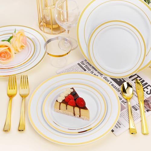 White Gold 10.25 Inch Plastic Party Plates - 100PCS Disposable Dinnerware