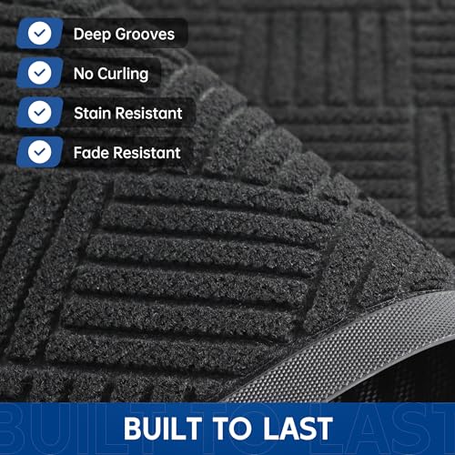 Naturei Heavy Duty Indoor Outdoor Door Mat 4' x 6' Black Diamond Non-Slip Rug