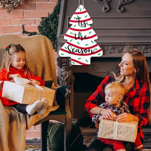 Christmas Tree Wooden Door Sign - Festive Holiday Wall Plaque with Hanging Rope