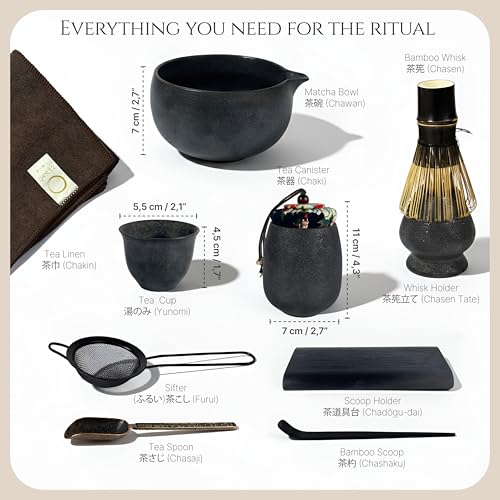 Matcha Tea Ceremony Set with Whisk, Bowl, Canister & Accessories - 10 Pieces