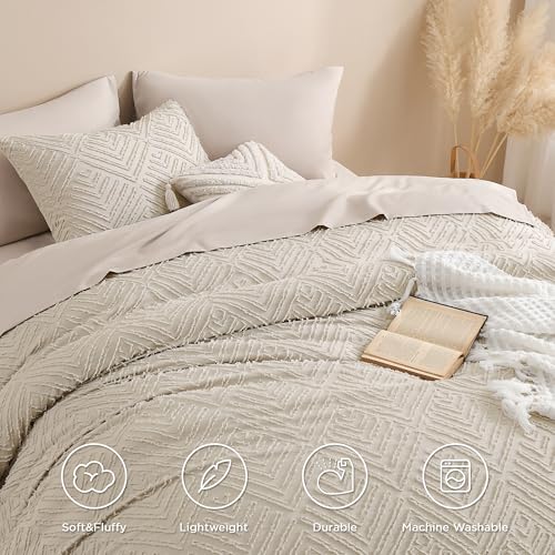 Andency Oatmeal Super King Comforter Set - Reversible Boho Bedding 120x120