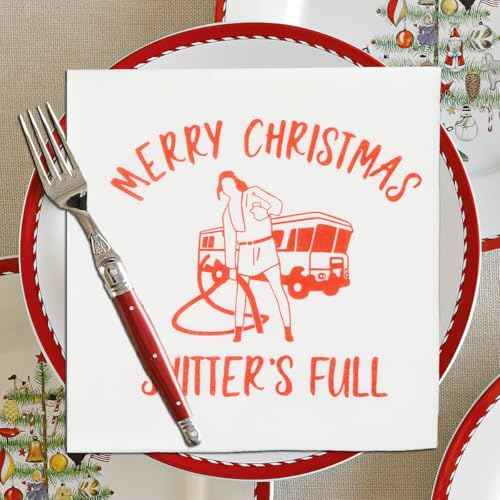 Merry Christ mas Full Napkins, Christmas Holiday Napkins, National Christmas Vacation Decorations, Xmas Vacation Holiday Decorations(5 x 5 In, Red Foil, 50-Pack)