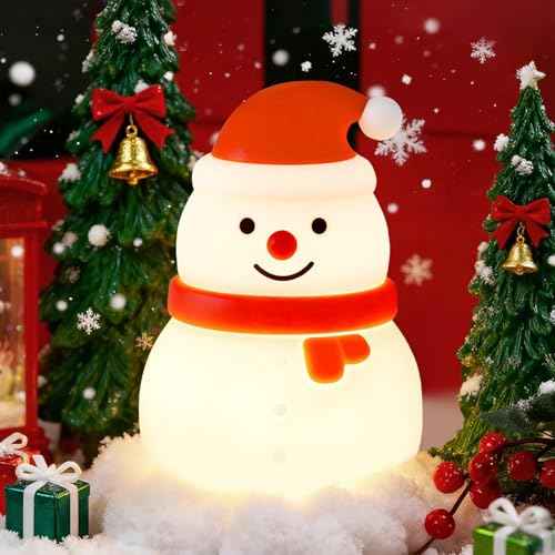 Squishy Christmas Snowman Night Light with RGB Modes Dimmable Nursery Breastfeeding Nightlight Hangable Cute Christmas Lamp Novelty Rechargeable Silicone Touch Bedside Lamp for Bedroom Dorm Decor