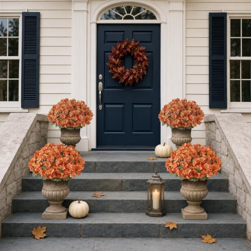 Artificial Fall Azalea Topiary Trees - 2 Pack, Orange, 16.5 Inch Outdoor Decor