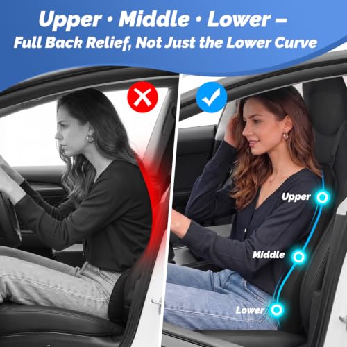 Dreamer Car Lumbar Support Pillow for Car - Memory Foam Whole Back Relief, 20.9 x 16.9 x 5.9 in