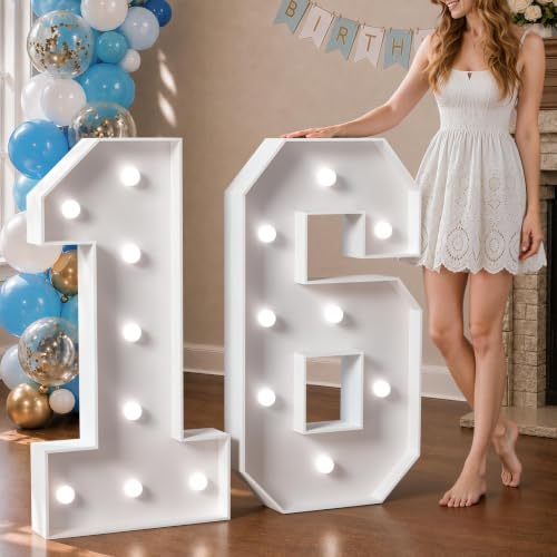 3ft White Marquee Number 16 Light Up 16th Birthday & Anniversary Decor