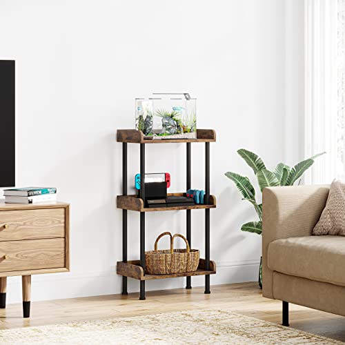 Hosfais Rustic Brown 3-Tier Small Wooden Bookcase - Safe Edge Protection