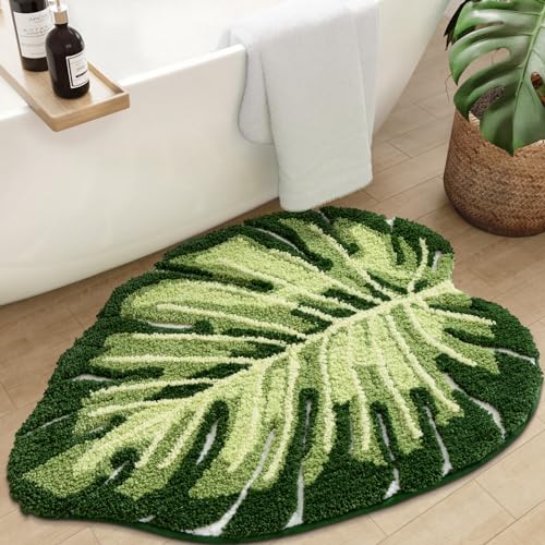 DEXI Ample Monstera Green Leaf Bath Mat 31.5x23.5 Non-Slip Bathroom Rug