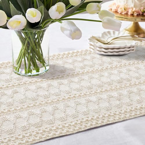 OTOSTAR Ivory Macrame Table Runner 12x108 Inches Boho Farmhouse Decor