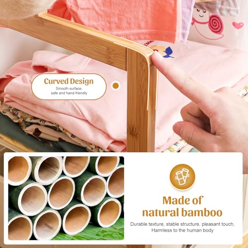 Natural Bamboo Kids Clothing Rack with 2 Storage Baskets & Adjustable Rods — Holds Up to 121 Lbs