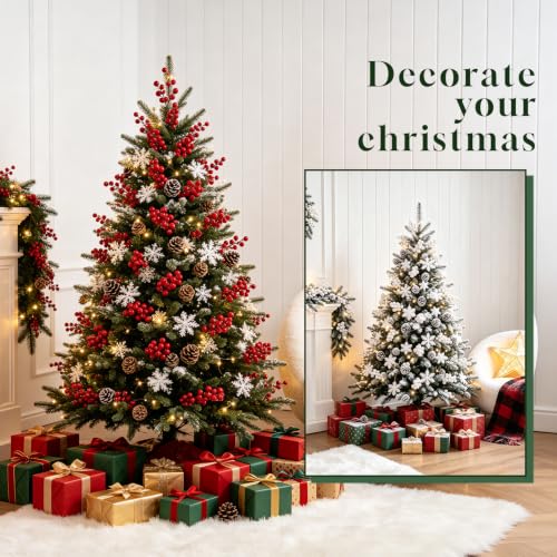 Naplings 42pcs Red & White Artificial Berry Stems for Christmas Decor