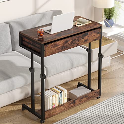 Tribesigns Brown Portable Adjustable Desk with Drawers & Wheels