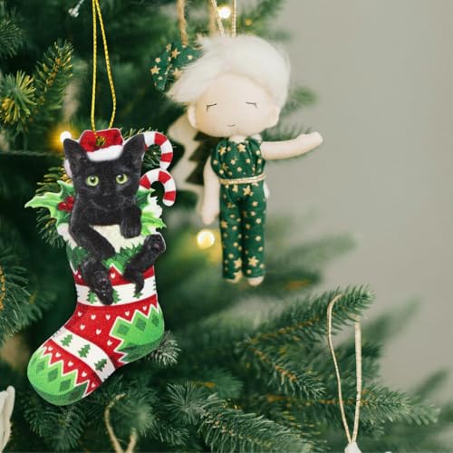 GLADFRESIT A Black Cat Christmas Tree Hanging Decoration – Christmas Ornament for Tree, Car, Home (A)