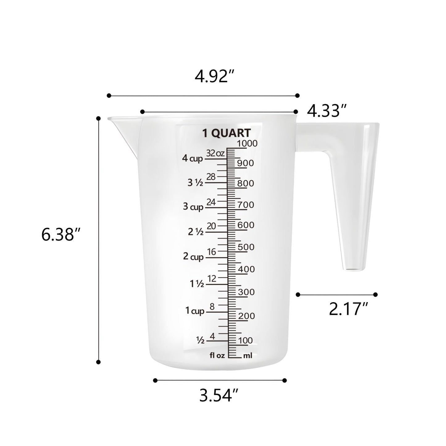 Plastic Measuring Cup with Handle, Pool Chemical Measuring Cup, Plastic Measuring Pitcher for Liquid Mixing, Pouring, Lawn Care, Pet Food, Motor Oil, Laboratory and More (32, Fluid Ounces, 1000ml)
