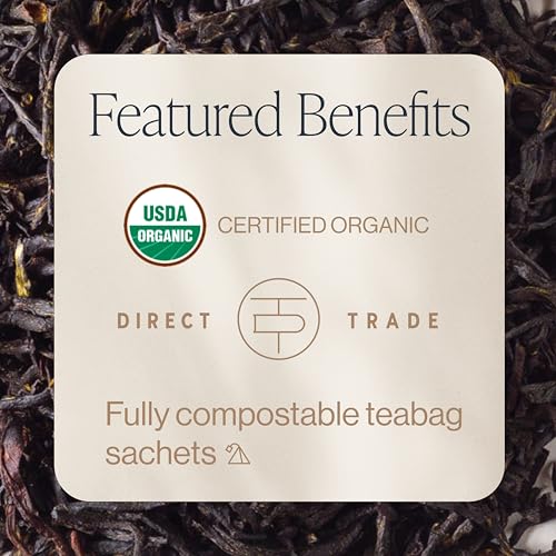 Earl Grey Organic Black Tea Bags - 50 Count Sachets - Caffeinated, Scented Citrus
