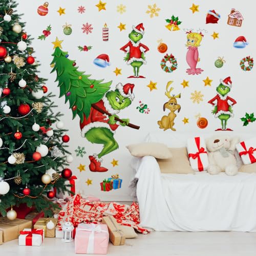 Denylo Pro Christmas Wall Decals Set, 37x36 in, Removable Tree & Window Sticker – Christmas Style-1