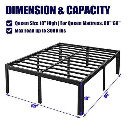 Queen Size Heavy Duty Metal Platform Bed Frame 18in No Box Spring Needed - Black Variation