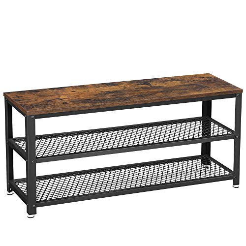 VASAGLE Rustic Brown 3-Tier Shoe Rack & Storage Bench, 39.4" W x 17.7" H