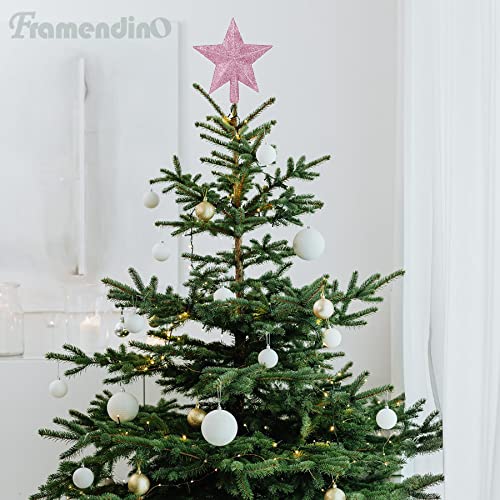 Framendino 2 Pack Glittered Mini Star Christmas Tree Topper Treetop - Pink & Blue