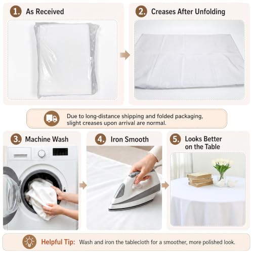 Fixwal 6 Pack 120 Inch Round White Tablecloth - Polyester, Elegant Table Cover