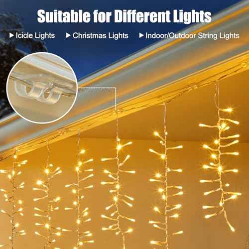 Brightown Christmas Light Clips, 30 Hooks for Outdoor String Lights and 35 Adhesive Strips, String Light Hooks for Indoor Outdoor String Lights Christmas Decor Wall Fireplace Ceiling