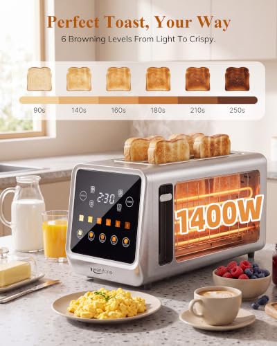 Keenstone Slim 4 Slice Touch Screen Toaster - Stainless Steel, Wide Slot 1.5"