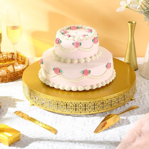 Wenqik Gold 18 Inch Metal Cake Stand with Cutting & Spatula - Elegant Dessert Display