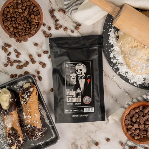 Flavored Coffee Sample Pack with 5 Ground Coffees - Army of the Dark Chocolate, Holy Cannoli, Smorey Time, Highland Grog, Salty Sire - Medium Roast, Low Acid Arabica Beans, 4 oz Each