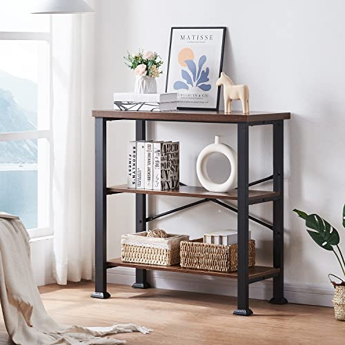 3-Tier Rustic Brown Bookshelf - 31.5 W x 34.8 H Short Storage Shelf with Open Shelves