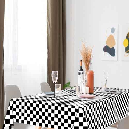 4 Pack Black and White Checkered Tablecloth Plastic 54 x 108 Inch Disposable Checkered Flag Table Cloth Rectangle for Picnic Camping Checkerboard Race Car Birthday Party Decorations Supplies