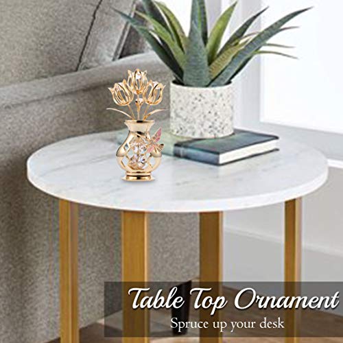 Matashi Gold-Plated Crystal Flower Bouquet Vase with Hummingbird - Valentine's Day Gift for Women