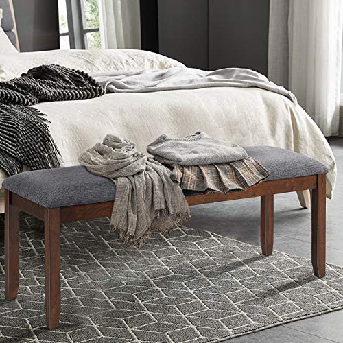 Grey Upholstered Dining Room Bench with Padded Seat and 660lbs Capacity - 47 Inch