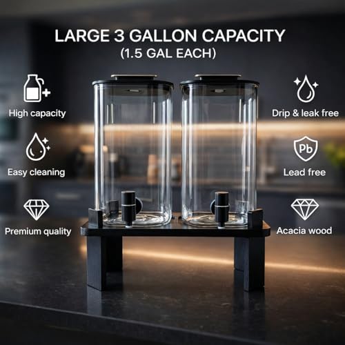 2 PCS 3 Gallon Drink dispenser, Glass Beverage Dispenser With Wood
