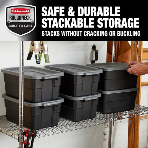 Rubbermaid 3 Gallon Heavy Duty Storage Totes - 6 Pack with Snap Lids & Handles, Stackable Plastic Bins for Home & Garage