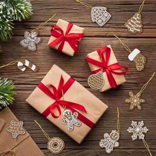 12pcs Gingerbread Cookie Ornaments Bulk, Cookie Gingerbread Christmas Tree Decorations, Rustic Ginger Bread Hanging Ornament for Winter Xmas Holiday Home Party Decor Indoor