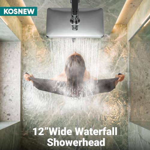 KOSNEW 12-Inch XXL Rainfall Shower Head & Handheld Combo - Chrome Polished