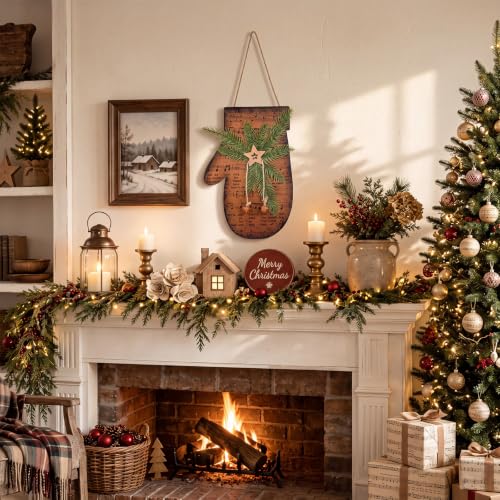 Novabright Christmas Wooden Mitten Door Decoration with Music Notes