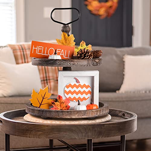 Rustic Wooden 2-Tier Tray Stand - Brown Coffee Farmhouse Kitchen & Home Decor