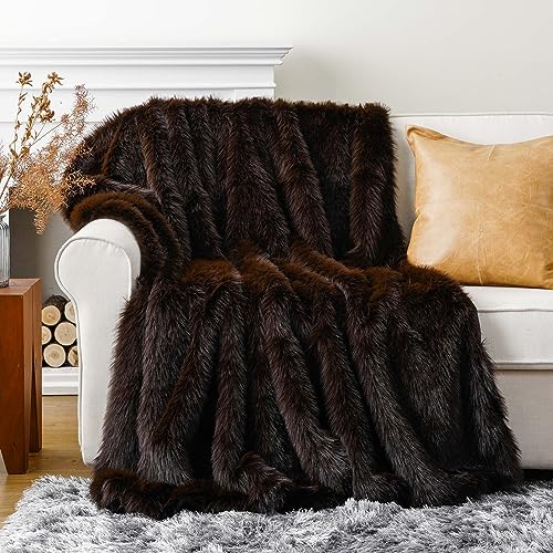 Faux Fur Throw Blanket - Brown, 60x80 Inches, Luxury Home Decor - Chocolate Variation