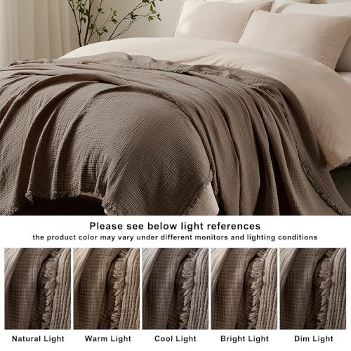 WDCOZY King Size 100% Cotton Muslin Blanket - Mocha, 108x90 Inches, Breathable & Lightweight