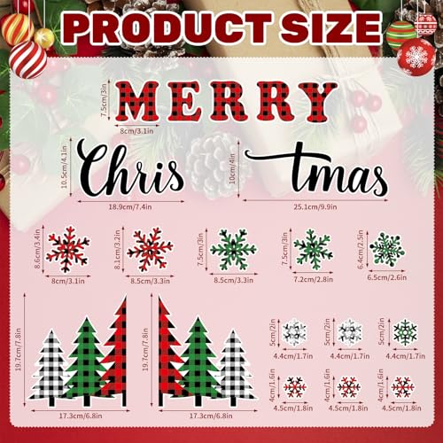 Merry Christmas Refrigerator Magnets Set – 20 Plaid Snowflake Tree Decor Stickers