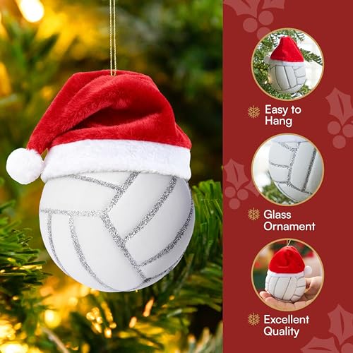 Joiedomi Santa Hat Volleyball Glass Ornament – Small Tree Decor 4.5in