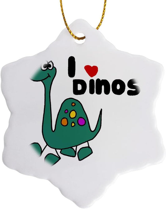 I Love Dinosaurs Brontosaurus Cartoon Snowflake Ornament - Cute Holiday Decor