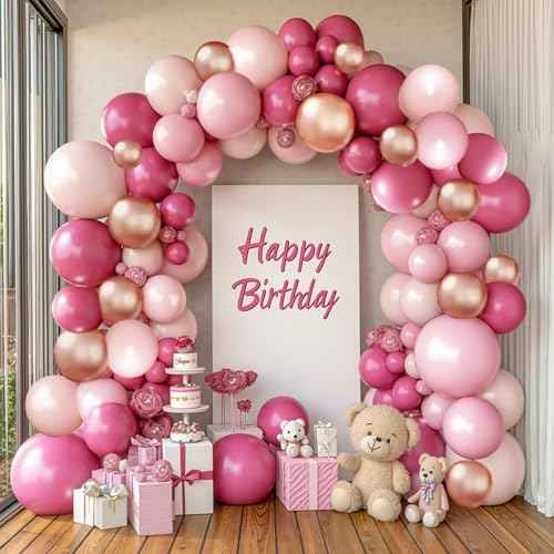 Pink Balloons Arch Kit, Hot Light Pink Rose Gold Arch Kit Different Sizes 18 12 10 5 inch for Wedding Birthday Princess Theme Bridal Shower Bridal Shower Party Decorations