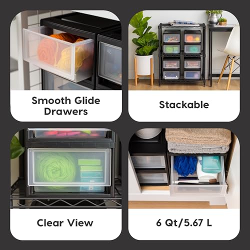 IRIS USA 4-Pack 6 Qt. Small Stackable Drawer Storage Organizers - Black