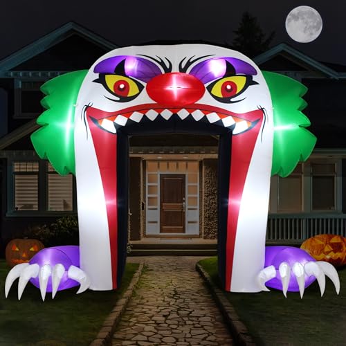 10 FT Halloween Inflatable Clown Archway - Green Outdoor Decorations with LED Lights